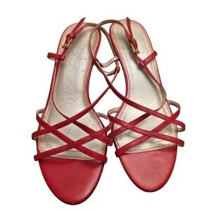 Talbots Red Leather Strappy Slingback Sandals Women's Sz 6 Heels 90s Y2K Leather